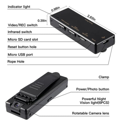 Vandlion A7 Micro Video Camera with Voice Recorder – Infrared Night Vision Clip DV Camcorder for Car and Security