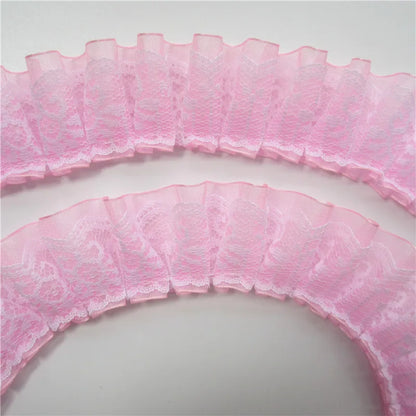 2 Yard Pleated Organza Lace Trim - 4cm Double Layer Ribbon for Sewing, Doll Clothes & Wedding Decor