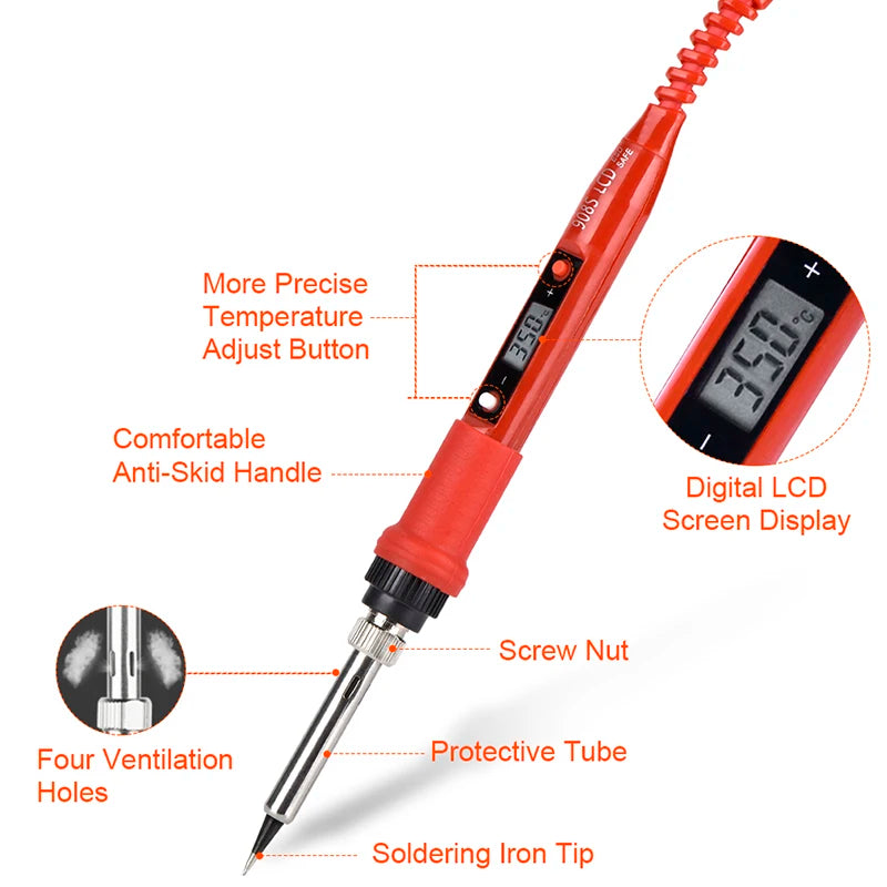 JCD 220V 80W LCD Electric Soldering Iron 908S – Adjustable Temperature with Quality Tips & Soldering Kit