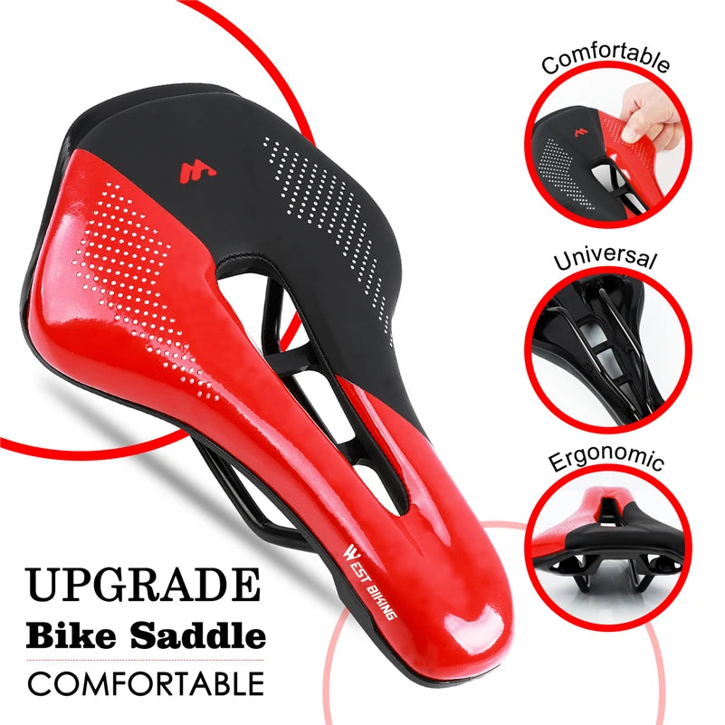 WEST BIKING Bicycle Saddle — Comfortable Hollow PU Leather Bike Seat | Wear-Resistant Road Cycling Cushion