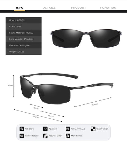 Aoron Polarized Sunglasses – UV400 Anti-Glare Metal Frame Driving Glasses for Men & Women
