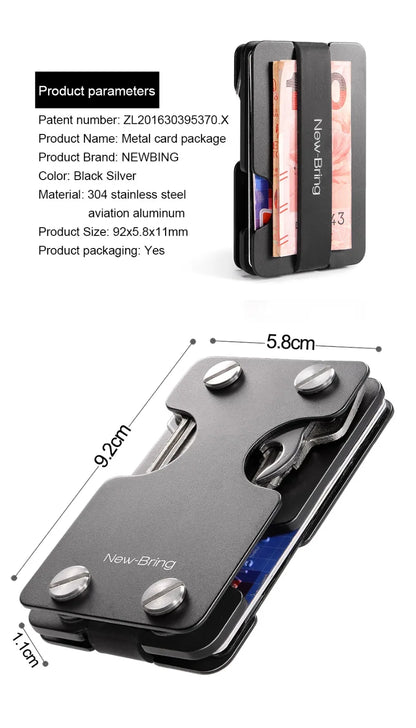 NewBring Multi-Functional Metal Money Clip – Men's Credit Card Wallet with Key Holder