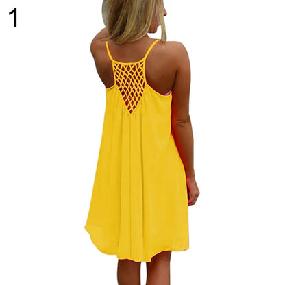 Women’s Summer Backless Beach Dress - Sexy Sleeveless Strap Casual Evening Party Outfit