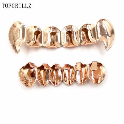TOPGRILLZ Rose Gold Hip Hop Teeth Grillz Set - Top & Bottom Plated Tooth Caps for Party, Christmas & Costume Style