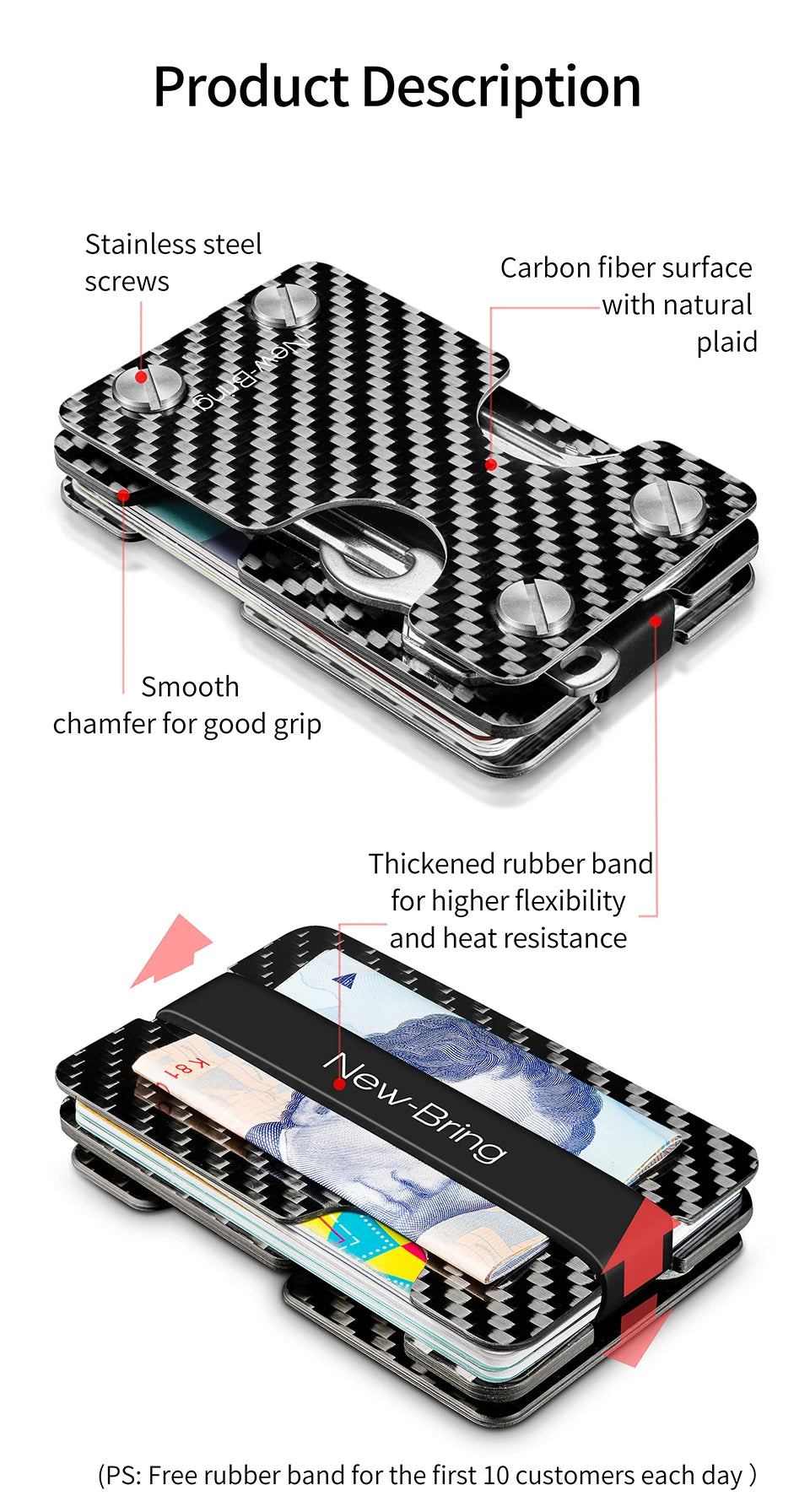 NewBring Multi-Functional Metal Money Clip – Men's Credit Card Wallet & Key Holder