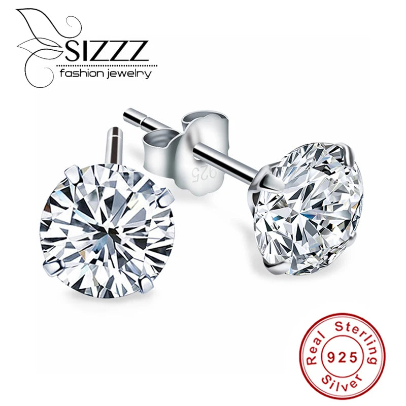 925 Sterling Silver Zircon Stud Earrings – Crystal Cubic Zirconia Channel Set Earrings for Women | Elegant Fine Jewelry Gift