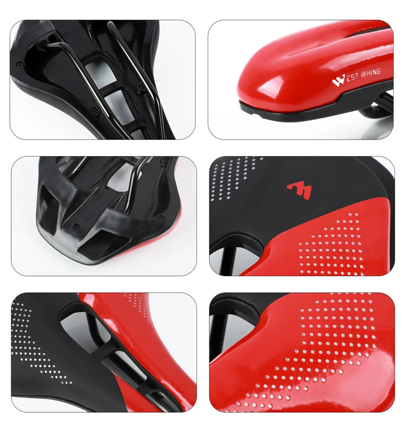 WEST BIKING Bicycle Saddle — Comfortable Hollow PU Leather Bike Seat | Wear-Resistant Road Cycling Cushion