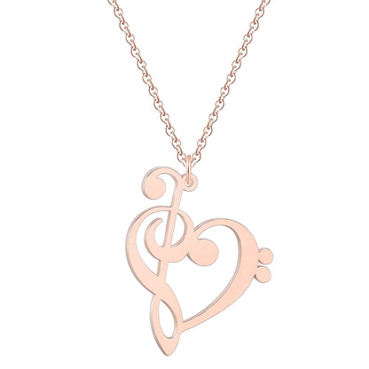 Kinitial Music Note Heart Necklace - Treble & Bass Clef Pendant Jewelry Gift for Music Lovers and Teachers