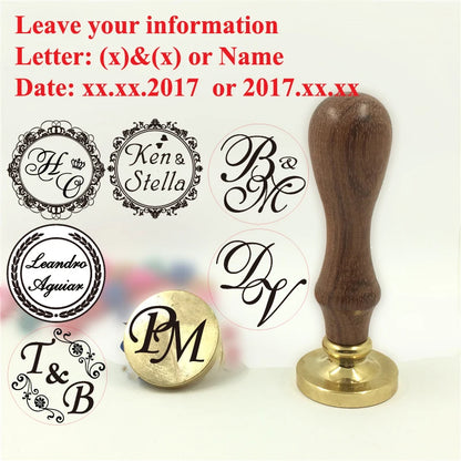 Custom Brass Wax Seal Stamp with 2 Initials & Wreath – Vintage Reusable DIY Wedding & Letter Stamp with Free Engraving