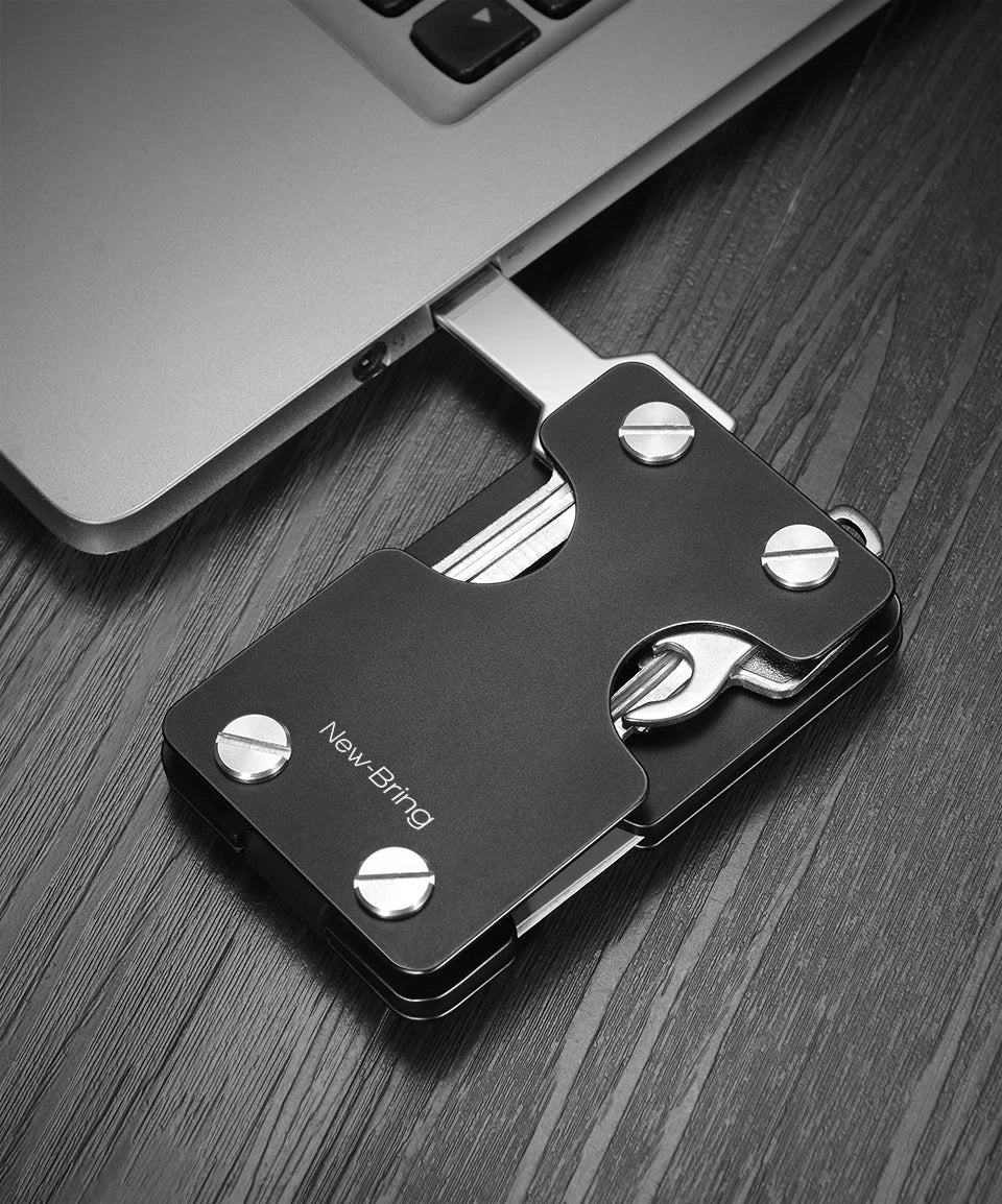 NewBring Multi-Functional Metal Money Clip – Men's Credit Card Wallet with Key Holder