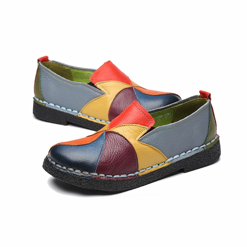 WOIZGIC Women’s Genuine Leather Loafers – Colorful Non-Slip Moccasin Flats Plus Size 42