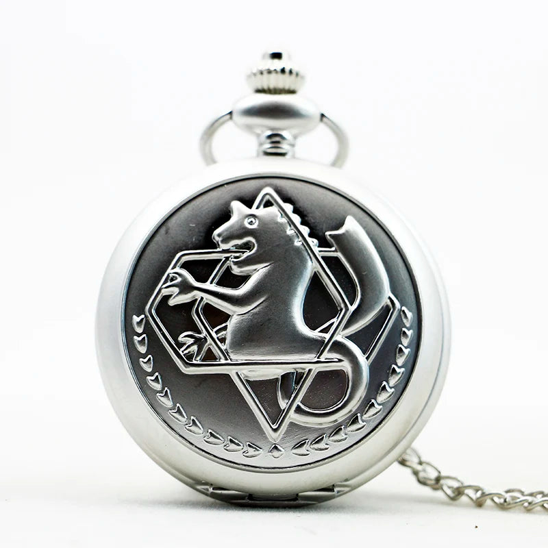Fullmetal Alchemist Antique Silver Pocket Watch Necklace – Quartz Pendant Watch with Chain Anime Collectible Gift