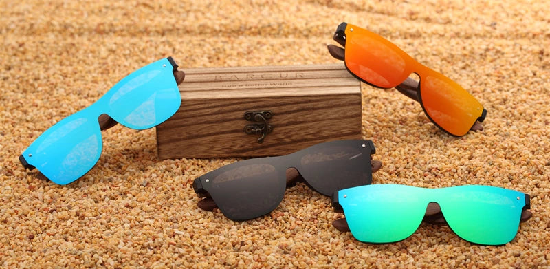 BARCUR Black Walnut Wood Polarized Sunglasses for Men – High-Quality Square UV400 Eyewear with Original Box