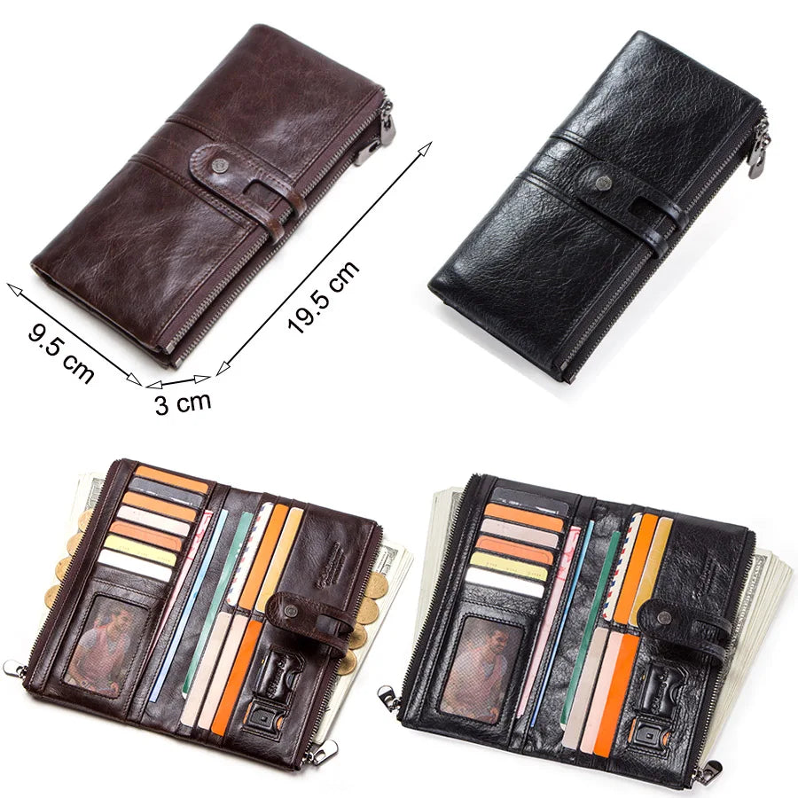CONTACT'S Men’s Genuine Leather Clutch Wallet – Long Vintage Wallet with Card Holder, Zipper Coin Purse & Money Bag