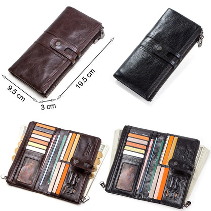 CONTACT'S Men’s Genuine Leather Clutch Wallet – Long Vintage Wallet with Card Holder, Zipper Coin Purse & Money Bag