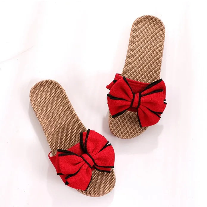 Mntrerm 2024 Women's Casual Linen Slippers – Soft Indoor Flats with Bow-Knot, Cute Summer Home Sneakers