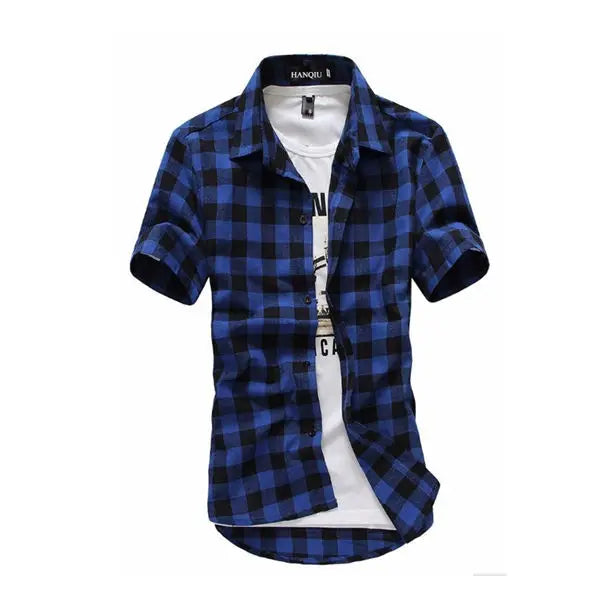 Men’s Red & Black Plaid Shirt - 2026 Summer Short Sleeve Checkered Casual Fashion Top