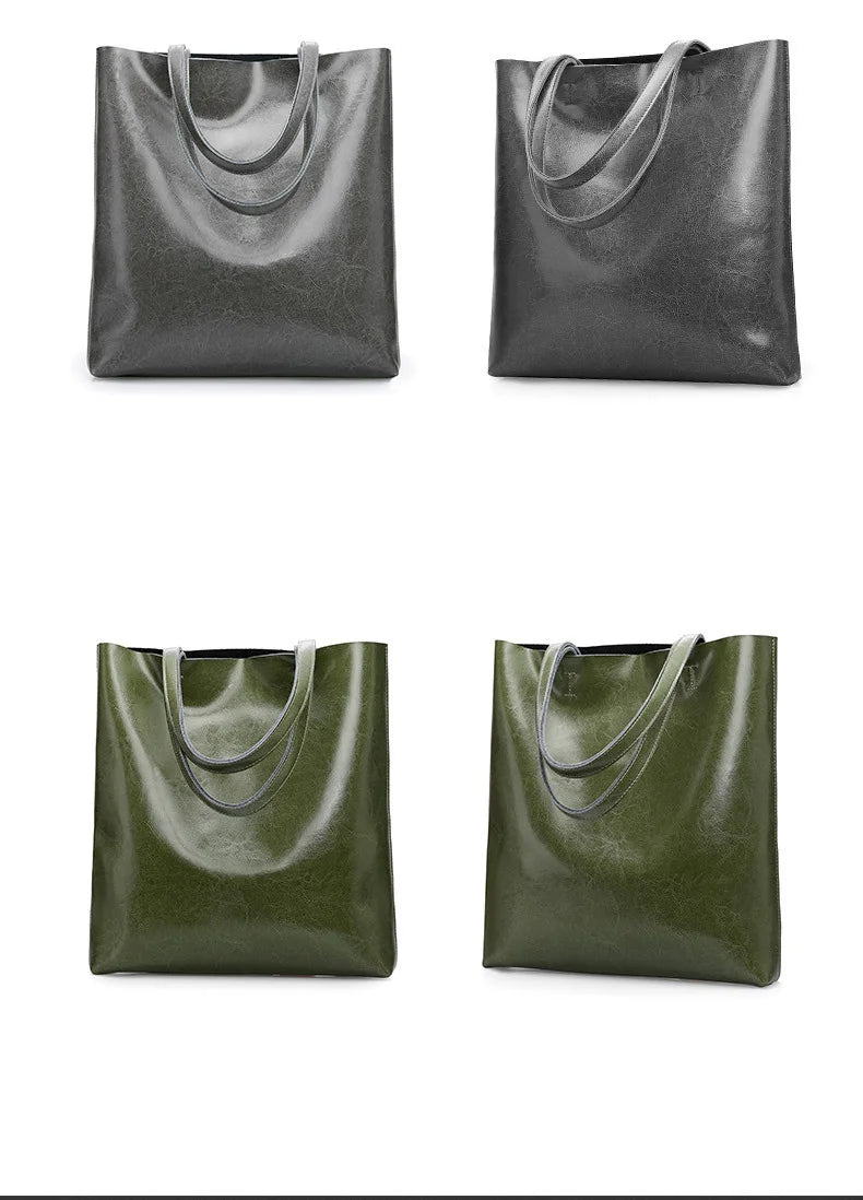 2023 Genuine Cow Leather Women’s Handbag – Large Vintage Office Tote Shoulder Bag for Ladies