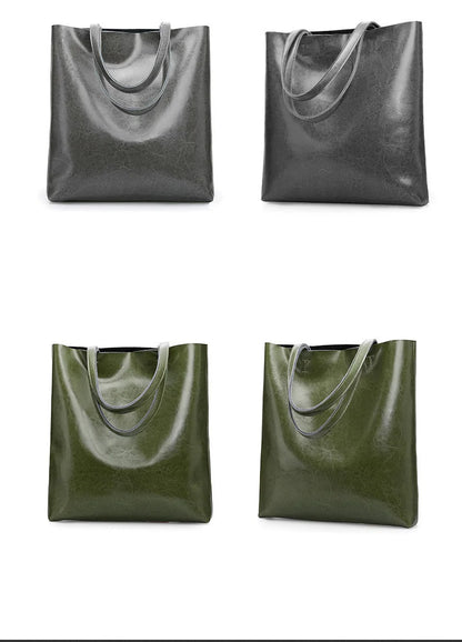 2023 Genuine Cow Leather Women’s Handbag – Large Vintage Office Tote Shoulder Bag for Ladies