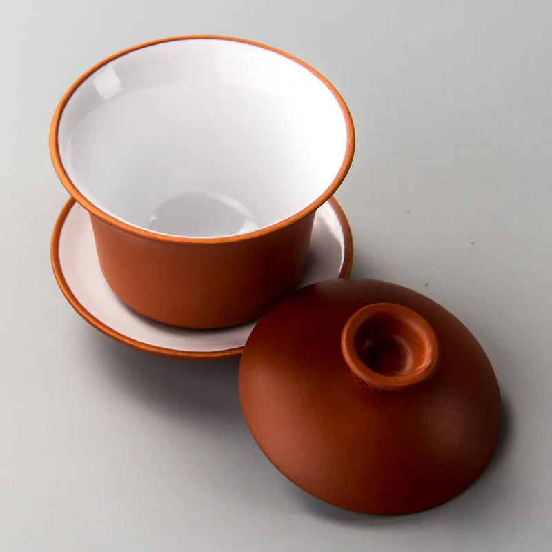 Purple Clay Gaiwan Tea Set - Elegant Teaware Lidded Bowl Cup and Saucer for Traditional Tea Brewing