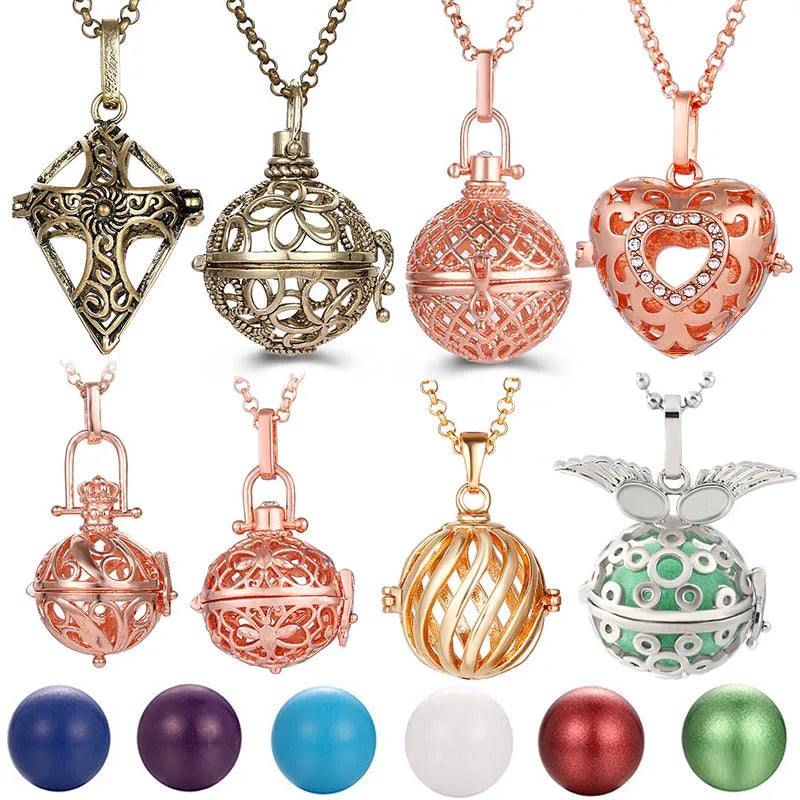 Mexico Music Ball Hollow Zircon Pendant Necklace – Vintage Perfume Aromatherapy Locket for Women