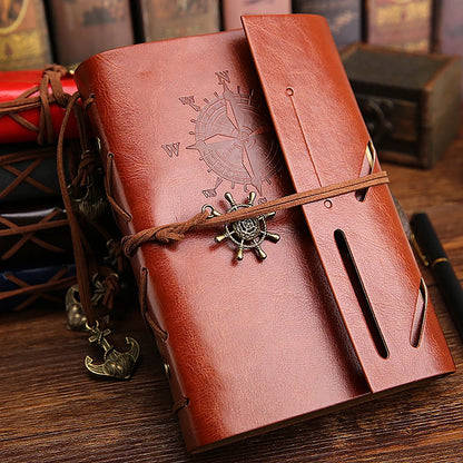 Retro PU Leather Spiral Notebook – Vintage Pirate Anchor Refillable Diary Journal for Travelers