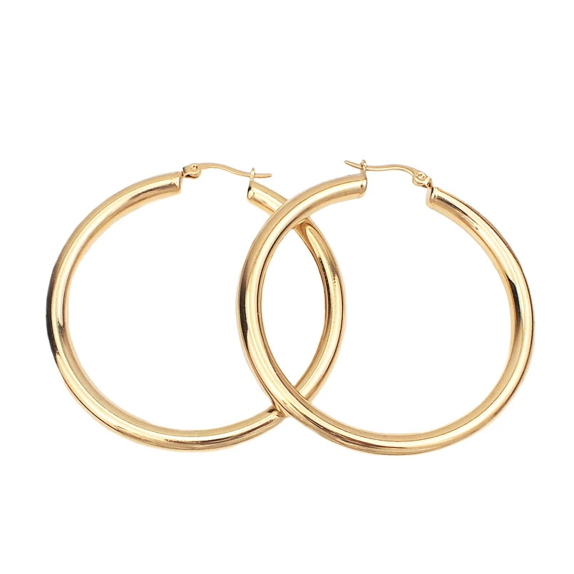 MANILAI Wide Stainless Steel Tube Hoop Earrings — 55mm Punk Statement Earrings for Women, Fashion Jewelry Brincos