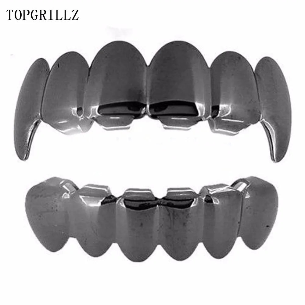 TOPGRILLZ Rose Gold Hip Hop Teeth Grillz Set - Top & Bottom Plated Tooth Caps for Party, Christmas & Costume Style