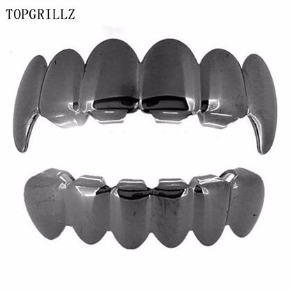 TOPGRILLZ Rose Gold Hip Hop Teeth Grillz Set - Top & Bottom Plated Tooth Caps for Party, Christmas & Costume Style