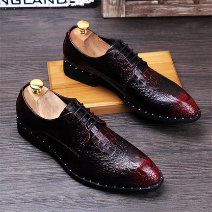 Men's Crocodile Leather Oxford Shoes - Lace-Up Business, Wedding & Party Dress Shoes