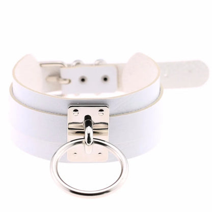 KMVEXO Harajuku Punk Leather Choker Necklace - Handmade Gothic Collar with Silver-Tone Metal O-Ring for Parties