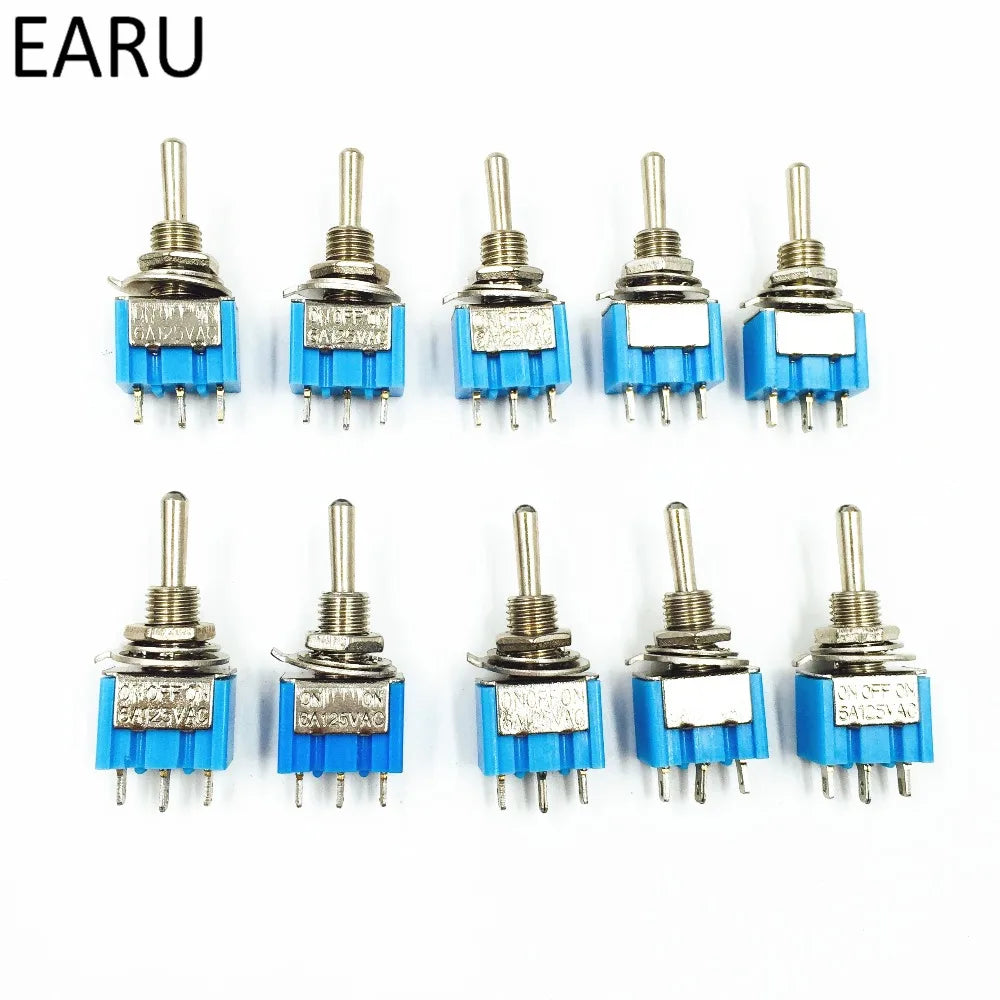 10Pcs DIY Toggle Switch ON-OFF-ON / ON-OFF 3Pin 3 Position Latching MTS-103 MTS-102 - AC 125V/6A 250V/3A Power Button Switch for Car
