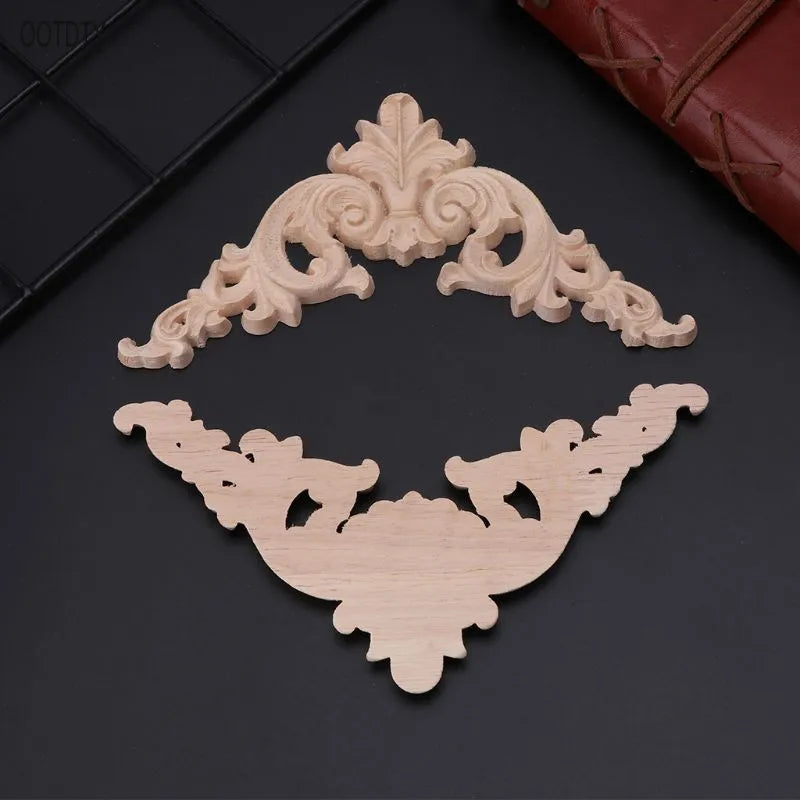 4pcs Wood Carved Corner Applique - Unpainted Furniture Cabinet Frame Decorative Onlay 12x12cm