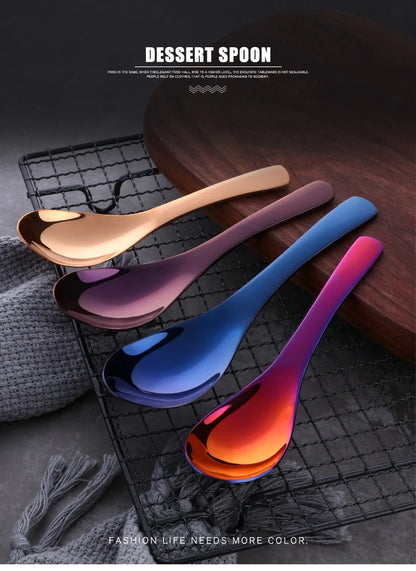 High-Quality 304 Stainless Steel Spoon Set – 3 Sizes, Gold Finish for Rice, Soup, Kids, Ice Cream & Dessert Kitchen Tableware