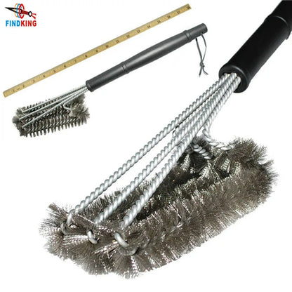 FINDKING Grill Cleaning Brush - BBQ Tool with 3 Stainless Steel Brushes in 1 - Best Barbecue Cleaner and BBQ Accessories