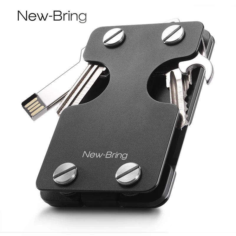 NewBring Multi-Functional Metal Money Clip – Men's Credit Card Wallet with Key Holder