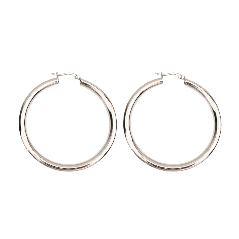 MANILAI Wide Stainless Steel Tube Hoop Earrings — 55mm Punk Statement Earrings for Women, Fashion Jewelry Brincos