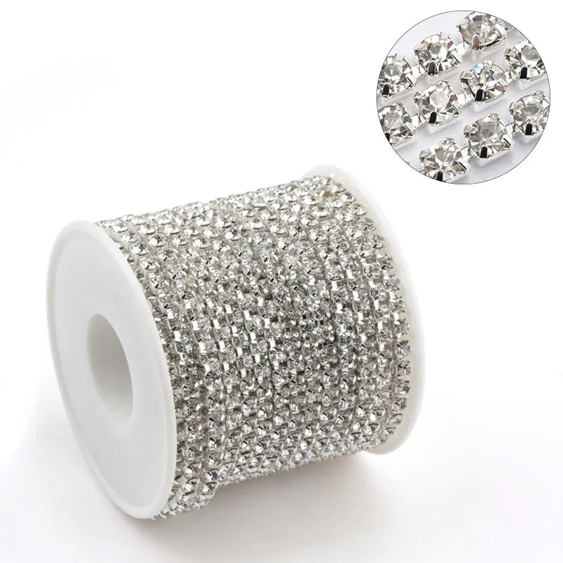 Glitter Rhinestone Chain Trim - SS6 SS16 Crystal Sew-On Glue-On Decoration For DIY Clothing Accessories