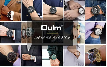 Oulm 3364 Men’s Square Watch — Large Dial Casual Leather Strap Quartz Sport Wristwatch