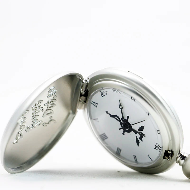 Fullmetal Alchemist Antique Silver Pocket Watch Necklace – Quartz Pendant Watch with Chain Anime Collectible Gift