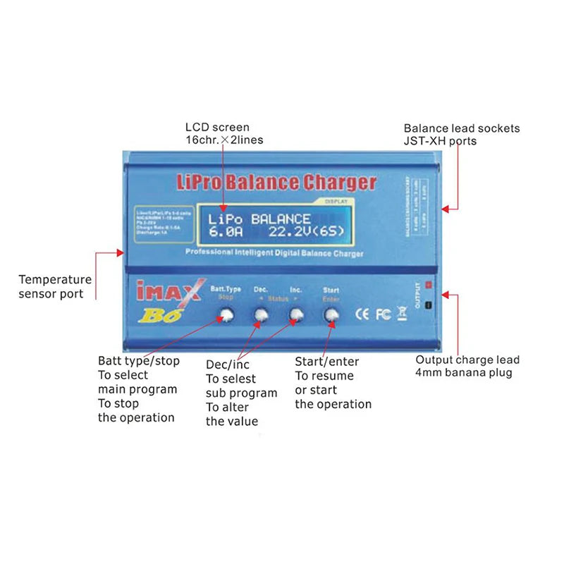 IMAX B6 Balance Charger for RC Helicopters – LCD NIMH/NICD Battery Discharger with 15A 6A Power Adapter