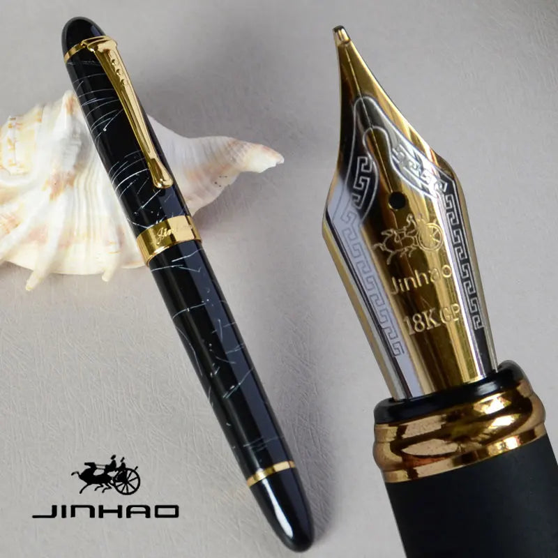 Iraurita Jinhao X450 Fountain Pen – 0.7mm Broad Nib, Dark Green & Gold, Full Metal, 21 Color Options with Ink