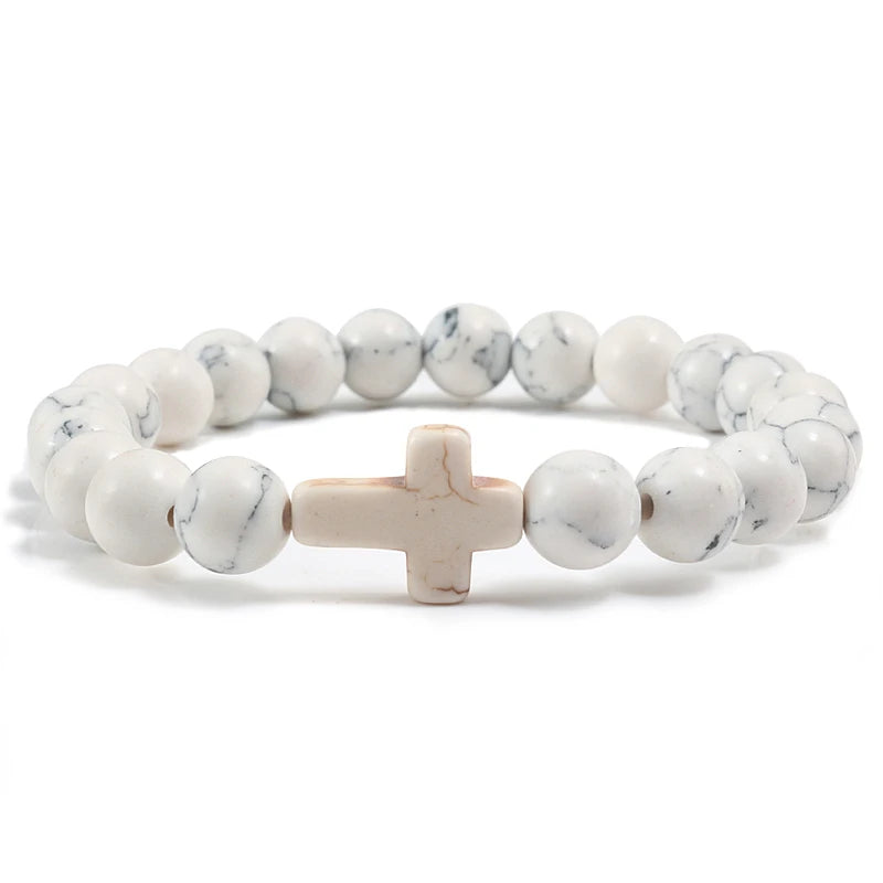 Natural Stone Cross Bracelet - Black Lava Matte Beaded Jewelry for Men & Women Prayer, Fitness & Gift