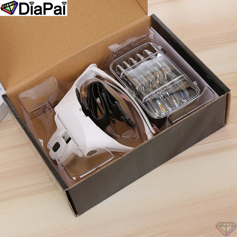 DIAPAI Adjustable 5-Lens Loupe Headband Magnifier with LED Light – Diamond Painting Embroidery Glasses