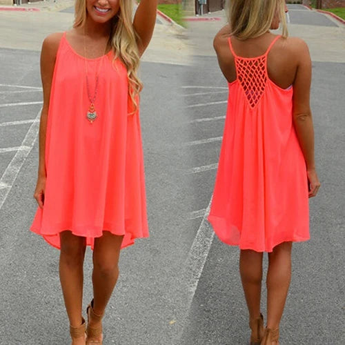 Women’s Summer Backless Beach Dress - Sexy Sleeveless Strap Casual Evening Party Outfit