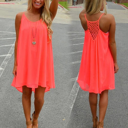 Women’s Summer Backless Beach Dress - Sexy Sleeveless Strap Casual Evening Party Outfit