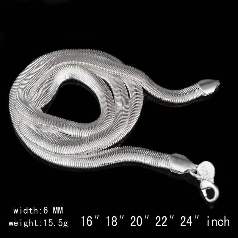 Classic 925 Sterling Silver Snake Chain Necklace — Fashion Jewelry for Women & Men, Wedding, Engagement, Party, Punk Accessories