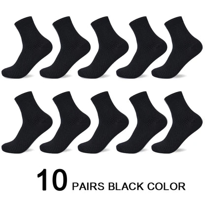 10 Pairs Men’s Bamboo Fiber Compression Socks – Long Black Business Casual Dress Socks, Breathable Autumn Wear, Plus Size 42–45 Gift Pack
