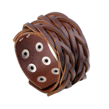 Modyle Vintage Punk Retro Multilayer Leather Bracelet – Handmade Braided Rope Wrap Bangle for Men