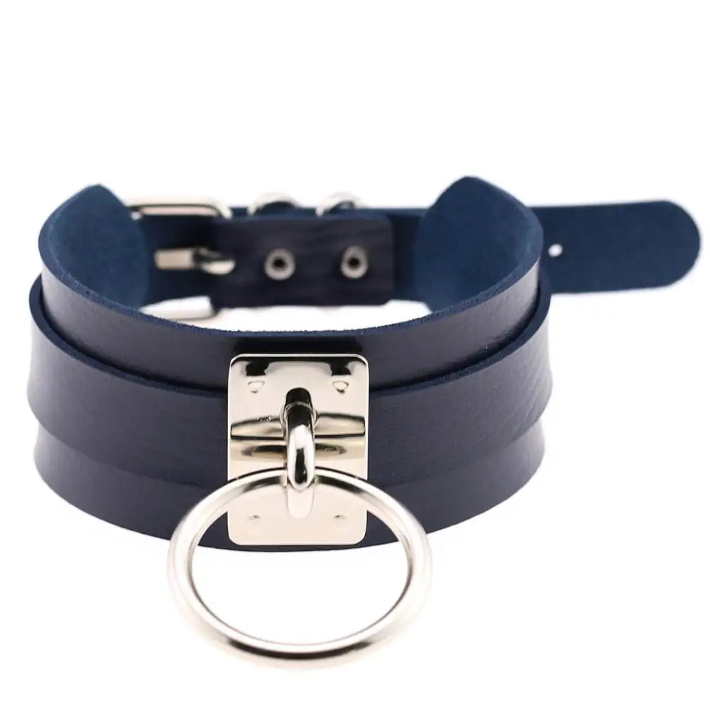 KMVEXO Harajuku Punk Leather Choker Necklace - Handmade Gothic Collar with Silver-Tone Metal O-Ring for Parties
